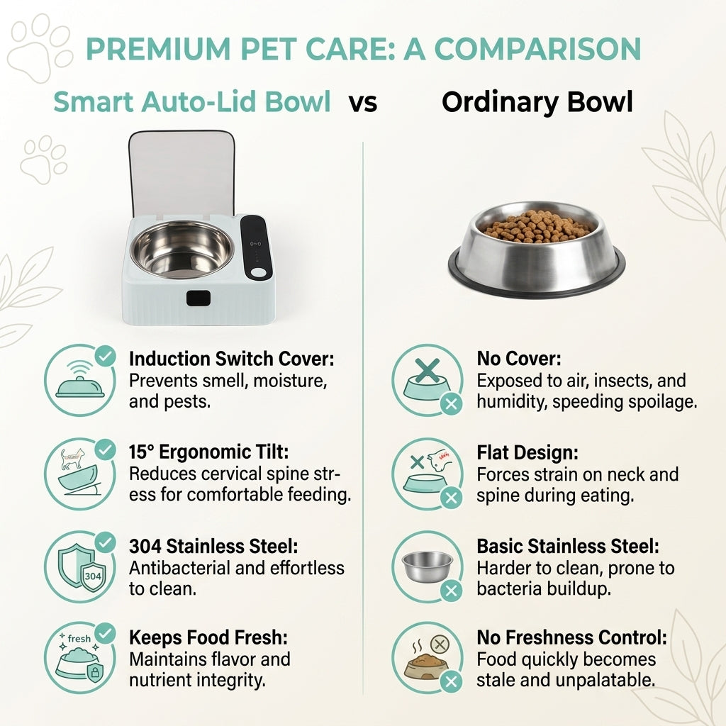 Smart Auto-Lid Cat Bowl – Rechargeable Pet Feeding Bowl with Type-C Charging