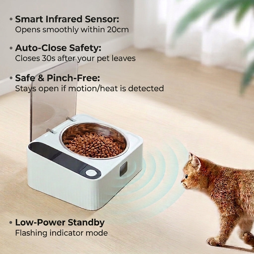 Smart Auto-Lid Cat Bowl – Rechargeable Pet Feeding Bowl with Type-C Charging