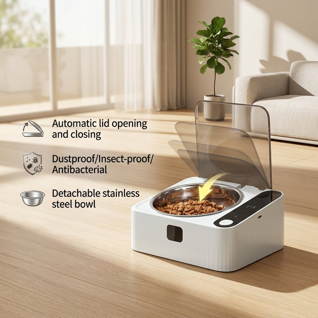 Smart Auto-Lid Cat Bowl – Rechargeable Pet Feeding Bowl with Type-C Charging